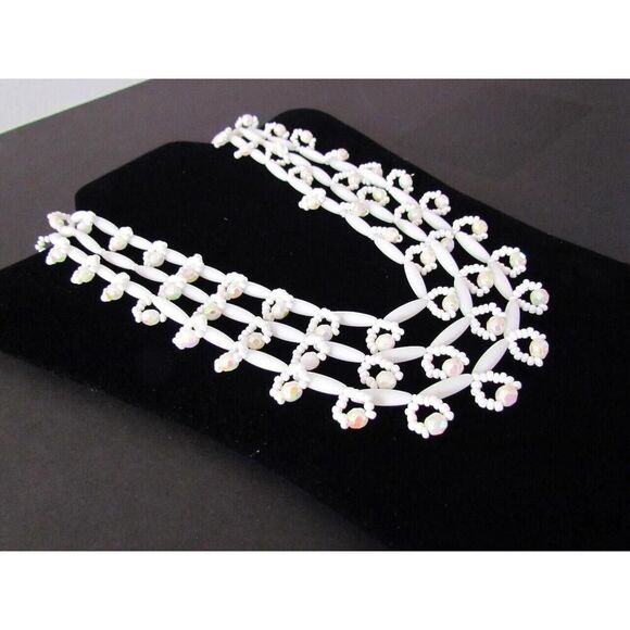 Vintage Layered Necklace Milk Glass Multi Beaded Loop - Picture 4 of 16